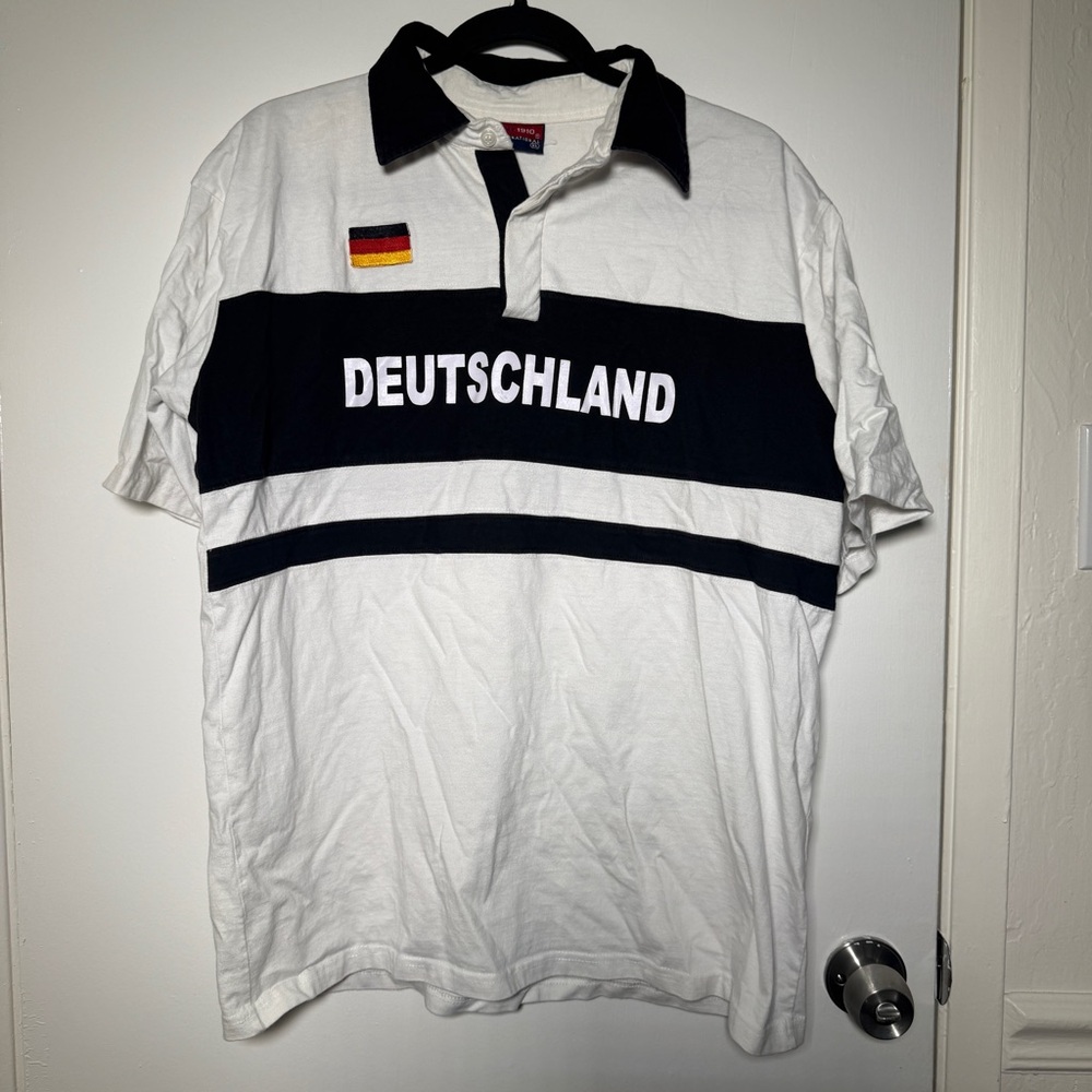 DNY 1910 White and Black Deutschland Soccer Polo Shirt Men's XL